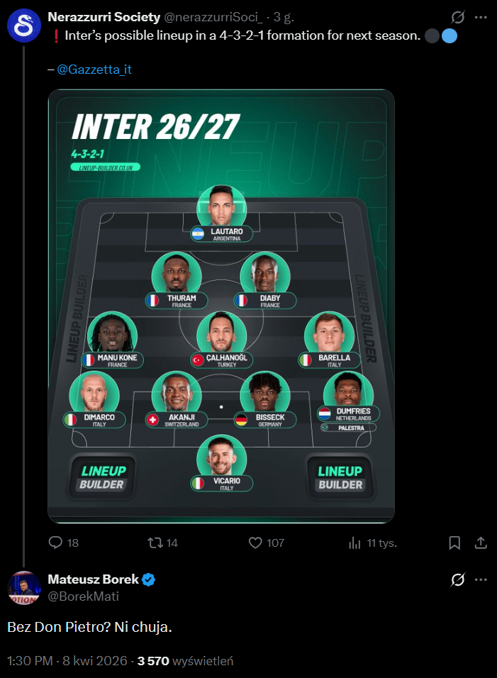 ODPOWIEDŹ Mateusza Borka na proponowany skład Interu BEZ PIOTRA ZIELIŃSKIEGO xD